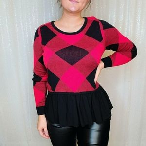 Colorblock Ruffle Hem Pullover Sweater